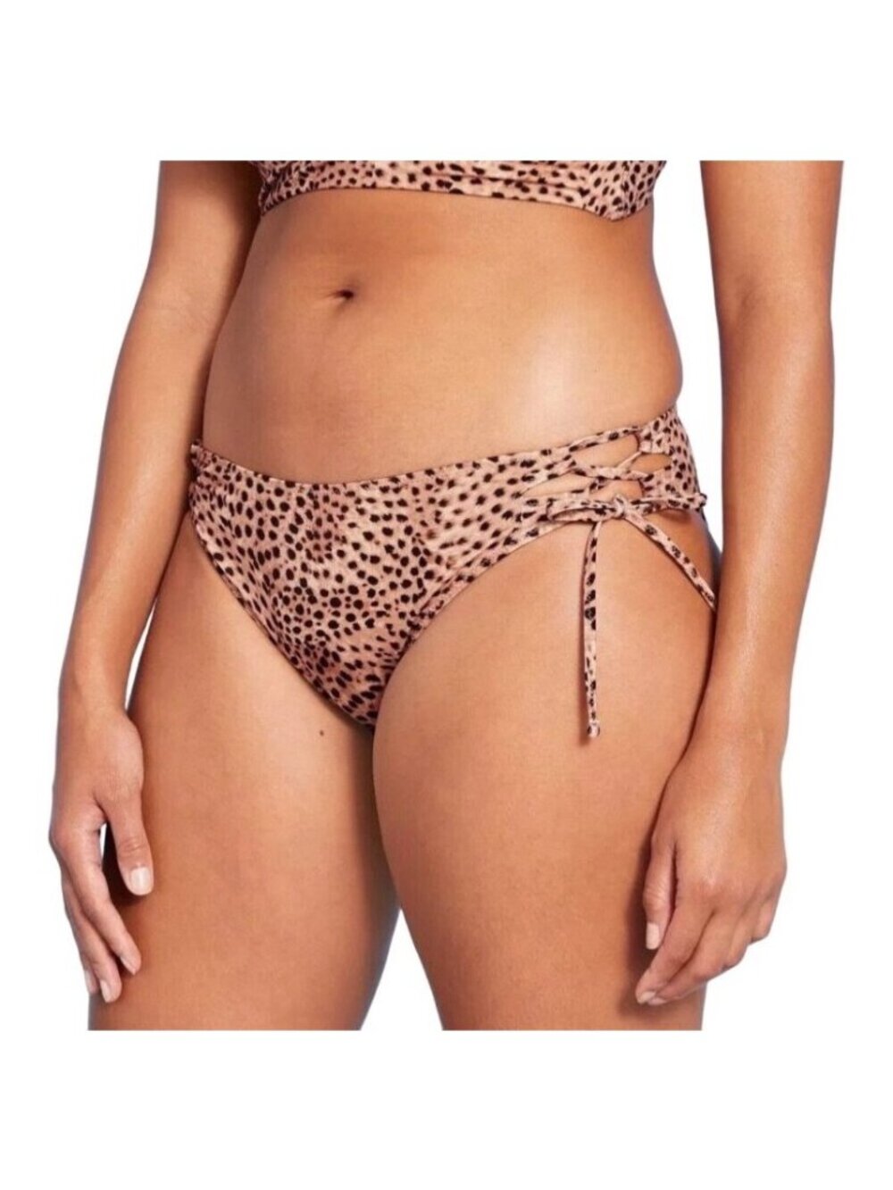 Shade & Shore Animal Print Cheeky Lace Up Hipster Bikini Bottom Bathing Swim S M
